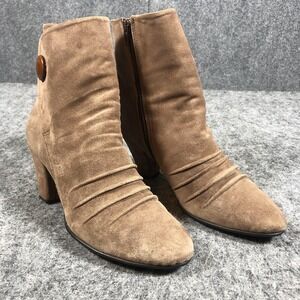 Born Crown W21732 Ankle Boots Womens 9 Brown Suede Button Zip Block Heel